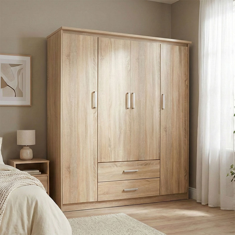 Ντουλάπα ρούχων τετράφυλλη Olympus pakoworld σε sonoma απόχρωση 159x57x183εκ