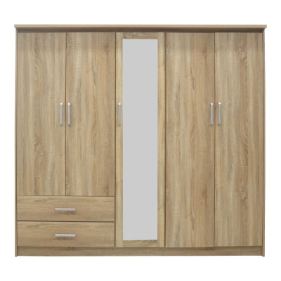 Ντουλάπα ρούχων πεντάφυλλη OLYMPUS pakoworld σε sonoma απόχρωση 198x57x183εκ