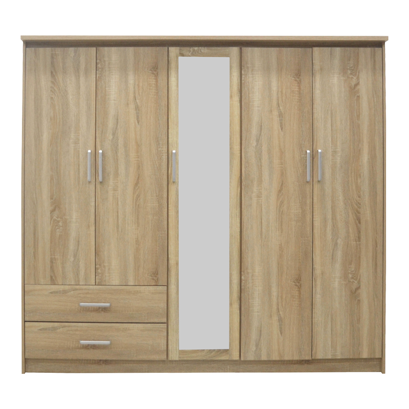 Ντουλάπα ρούχων πεντάφυλλη OLYMPUS pakoworld σε sonoma απόχρωση 198x57x183εκ