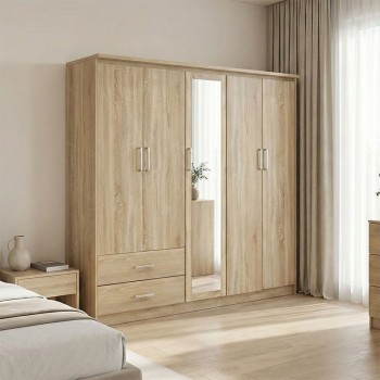 Ντουλάπα ρούχων πεντάφυλλη OLYMPUS pakoworld σε sonoma απόχρωση 198x57x183εκ