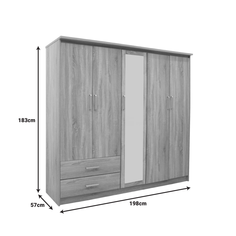 Ντουλάπα ρούχων πεντάφυλλη OLYMPUS pakoworld σε sonoma απόχρωση 198x57x183εκ