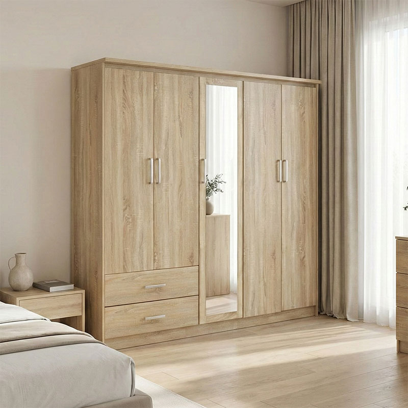 Ντουλάπα ρούχων πεντάφυλλη OLYMPUS pakoworld σε sonoma απόχρωση 198x57x183εκ