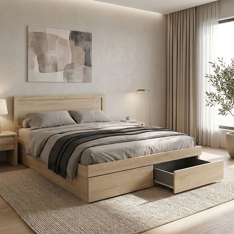 Κρεβάτι Olympus pakoworld με συρτάρι σε sonoma απόχρωση 150x200εκ