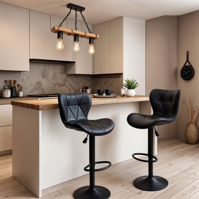 Σκαμπό μπαρ Coozy pakoworld πτυσσόμενο μεταλλικό μαύρο ματ με pu χρώμα μαύρο | 2 τμχ