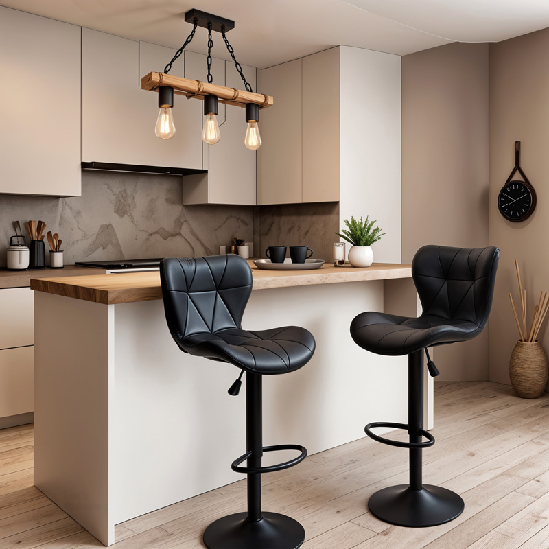 Σκαμπό μπαρ Coozy pakoworld πτυσσόμενο μεταλλικό μαύρο ματ με pu χρώμα μαύρο | 2 τμχ