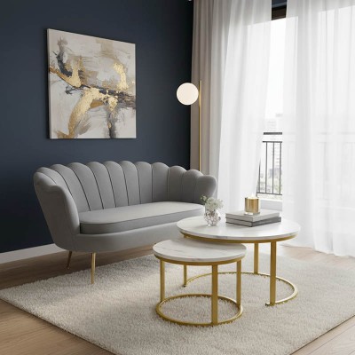 Καναπές 2θέσιος Daimon pakoworld βελούδο γκρι 134x70x77εκ