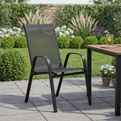 Πολυθρόνα Calan pakoworld μέταλλο μαύρο-textilene μαύρο 54x74x91εκ