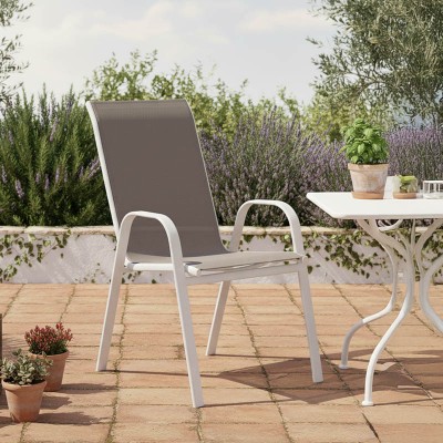 Πολυθρόνα Calan pakoworld μέταλλο λευκό-textilene καφέ 54x74x91εκ