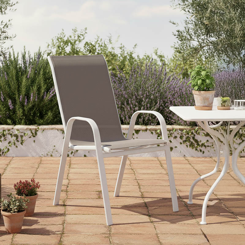 Πολυθρόνα Calan pakoworld μέταλλο λευκό-textilene καφέ 54x74x91εκ