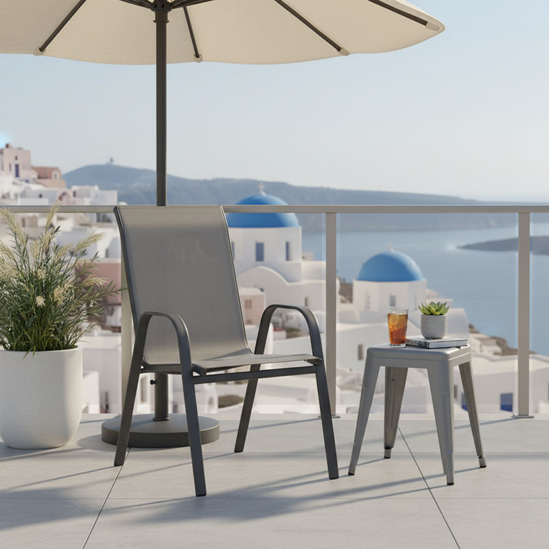 Πολυθρόνα Calan pakoworld στοιβαζόμενη μέταλλο ανθρακί-textilene ανθρακί 54x74x91εκ