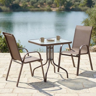 Τραπεζαρία Watson-Calan σετ 3τεμ pakoworld μέταλλο-textilene καφέ 70x70x70εκ