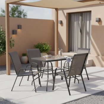 Τραπεζαρία Valor-Calan σετ 5τεμ pakoworld μέταλλο-textilene ανθρακί 110x60x70εκ