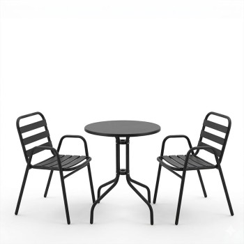 Tραπεζαρία Sussie-Vergo Ι pakoworld σετ 3τεμ μαύρο μέταλλο-αλουμίνιο Φ60x70εκ