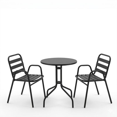 Tραπεζαρία Sussie-Vergo Ι pakoworld σετ 3τεμ μαύρο μέταλλο-αλουμίνιο Φ60x70εκ