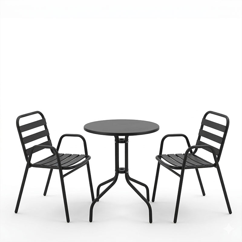 Tραπεζαρία Sussie-Vergo Ι pakoworld σετ 3τεμ μαύρο μέταλλο-αλουμίνιο Φ60x70εκ