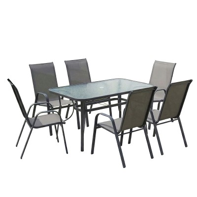 Tραπεζαρία Calan-Ensure pakoworld σετ 7τεμ σκούρο ανθρακί μέταλλο και textilene ανθρακί 140x80x70εκ