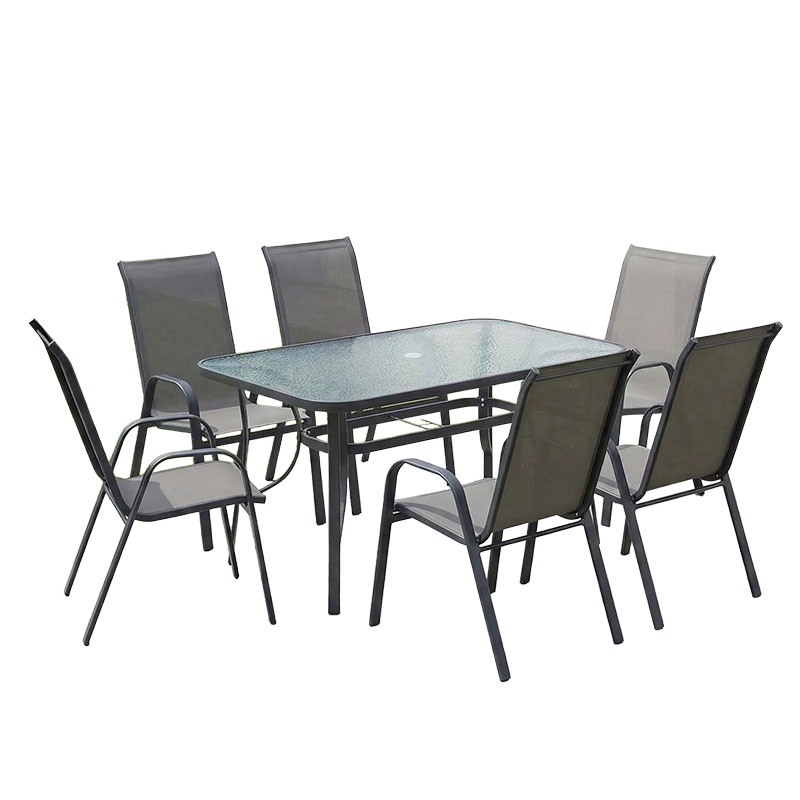 Tραπεζαρία Calan-Ensure pakoworld σετ 7τεμ σκούρο ανθρακί μέταλλο και textilene ανθρακί 140x80x70εκ