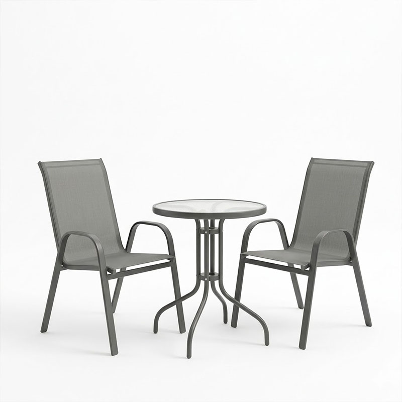 Tραπεζαρία Calan-Watson pakoworld σετ 3τεμ μέταλλο γκρι και γυαλί tempered Φ60x70εκ