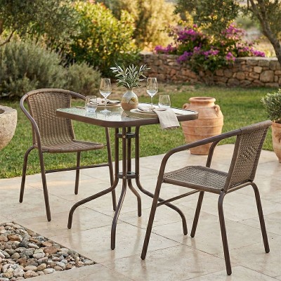 Tραπεζαρία Obbi-Watson pakoworld σετ 3τεμ καφέ μέταλλο-pe rattan 60x60x70εκ