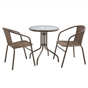 Tραπεζαρία Obbi-Watson pakoworld σετ 3τεμ καφέ μέταλλο-pe Φ60x70εκ