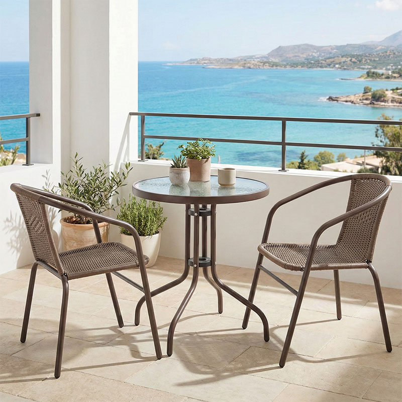 Tραπεζαρία Obbi-Watson pakoworld σετ 3τεμ καφέ μέταλλο-pe Φ60x70εκ