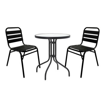 Τραπεζαρία Sussie- Watson pakoworld σετ 3τεμ μέταλλο μαύρο-γυαλί Φ60x70εκ