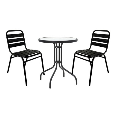 Τραπεζαρία Sussie- Watson pakoworld σετ 3τεμ μέταλλο μαύρο-γυαλί Φ60x70εκ