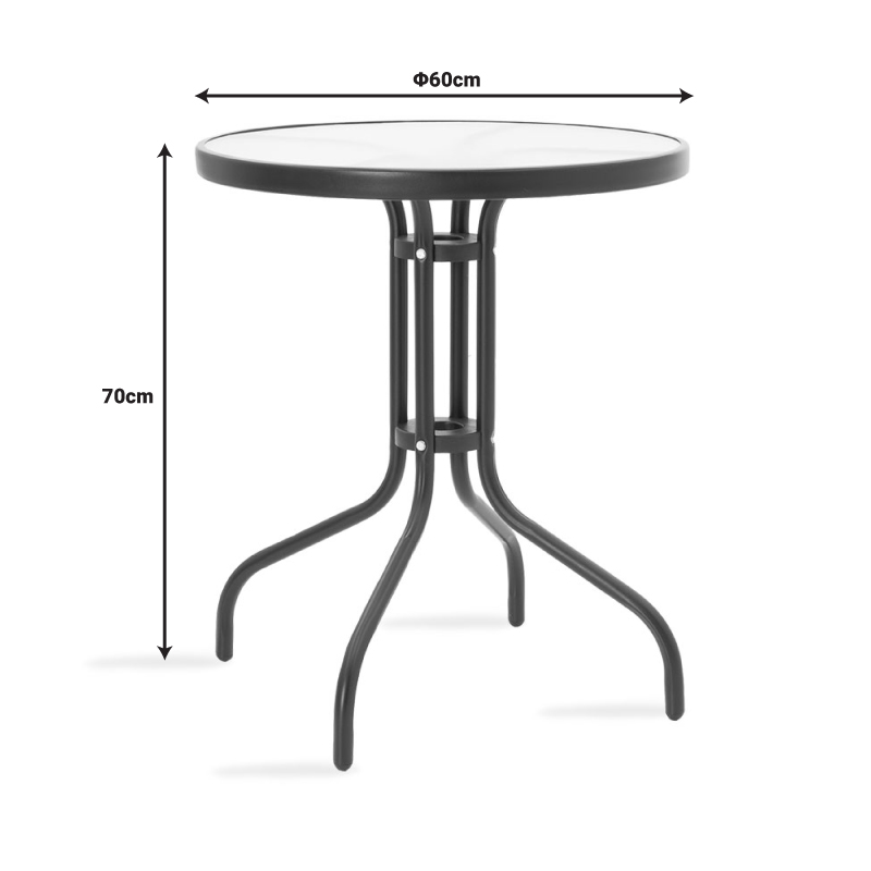 Τραπεζαρία Sussie- Watson pakoworld σετ 3τεμ μέταλλο μαύρο-γυαλί Φ60x70εκ