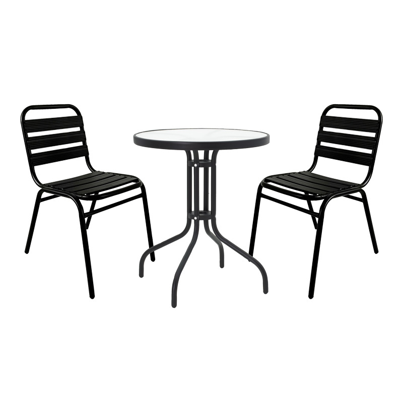 Τραπεζαρία Sussie- Watson pakoworld σετ 3τεμ μέταλλο μαύρο-γυαλί Φ60x70εκ