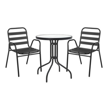 Τραπεζαρία Watson-Sussie pakoworld σετ 3τεμ μέταλλο μαύρο-γυαλί Φ60x70εκ