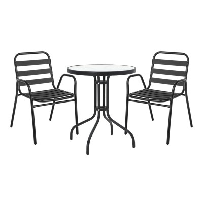 Τραπεζαρία Watson-Sussie pakoworld σετ 3τεμ μέταλλο μαύρο-γυαλί Φ60x70εκ