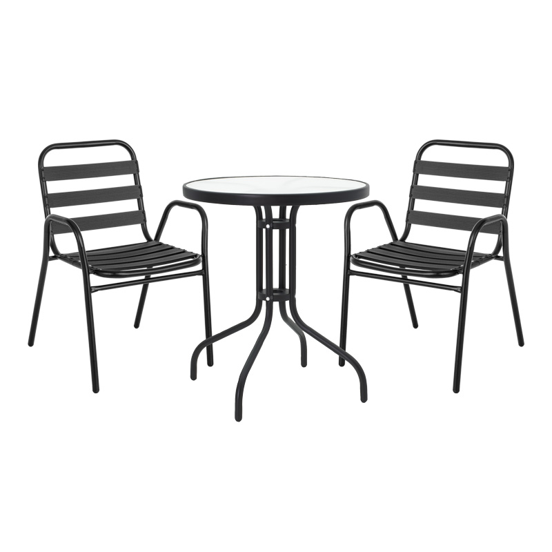 Τραπεζαρία Watson-Sussie pakoworld σετ 3τεμ μέταλλο μαύρο-γυαλί Φ60x70εκ