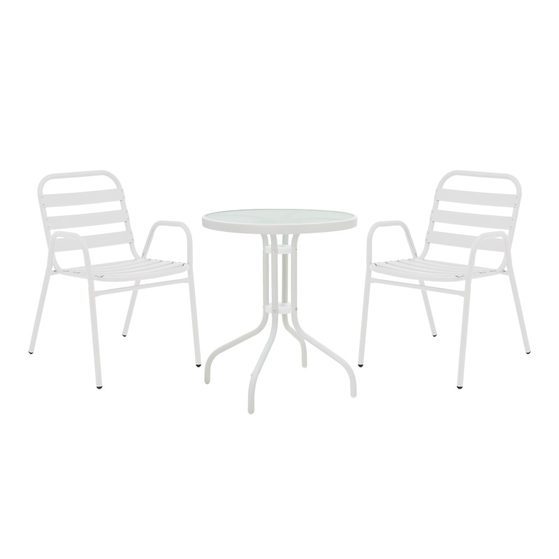 Τραπεζαρία Watson-Sussie pakoworld σετ 3τεμ μέταλλο λευκό-γυαλί Φ60x70εκ