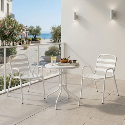 Τραπεζαρία Watson-Sussie pakoworld σετ 3τεμ μέταλλο λευκό-γυαλί Φ60x70εκ