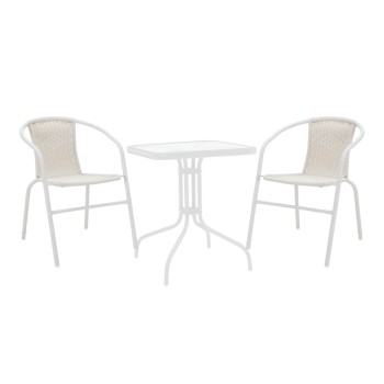 Τραπεζαρία Watson-Obbi pakoworld σετ 3τεμ μέταλλο λευκό- γυαλί 70x70x70εκ