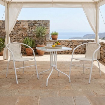 Τραπεζαρία Watson-Obbi pakoworld σετ 3τεμ μέταλλο λευκό- γυαλί 70x70x70εκ