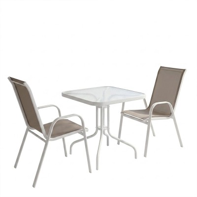 Τραπεζαρία Watson-Calan pakoworld σετ 3τεμ μέταλλο λευκό- γυαλί 70x70x70εκ