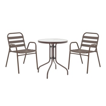 Τραπεζαρία Watson-Sussie pakoworld σετ 3τεμ μέταλλο καφέ-γυαλί Φ60x70εκ