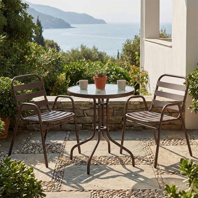 Τραπεζαρία Watson-Sussie pakoworld σετ 3τεμ μέταλλο καφέ-γυαλί Φ60x70εκ