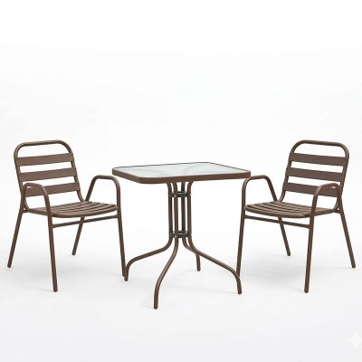 Τραπεζαρία Watson-Sussie pakoworld σετ 3τεμ μέταλλο καφέ-γυαλί 70x70x70εκ