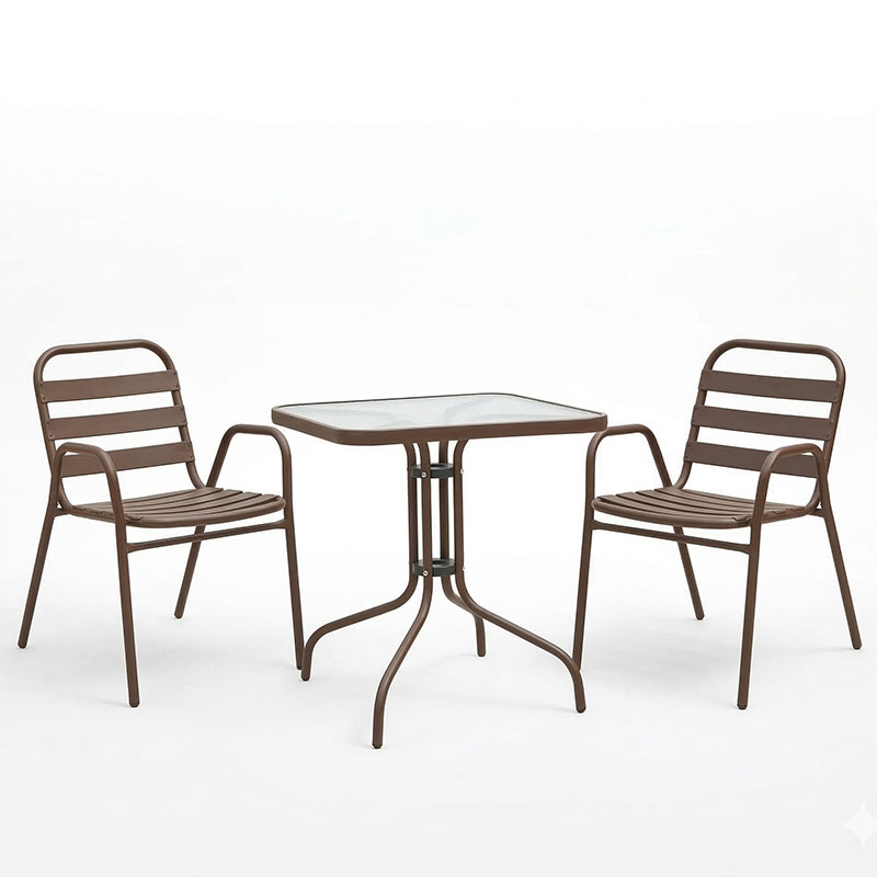 Τραπεζαρία Watson-Sussie pakoworld σετ 3τεμ μέταλλο καφέ-γυαλί 70x70x70εκ