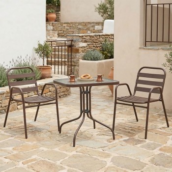 Τραπεζαρία Watson-Sussie pakoworld σετ 3τεμ μέταλλο καφέ-γυαλί 70x70x70εκ