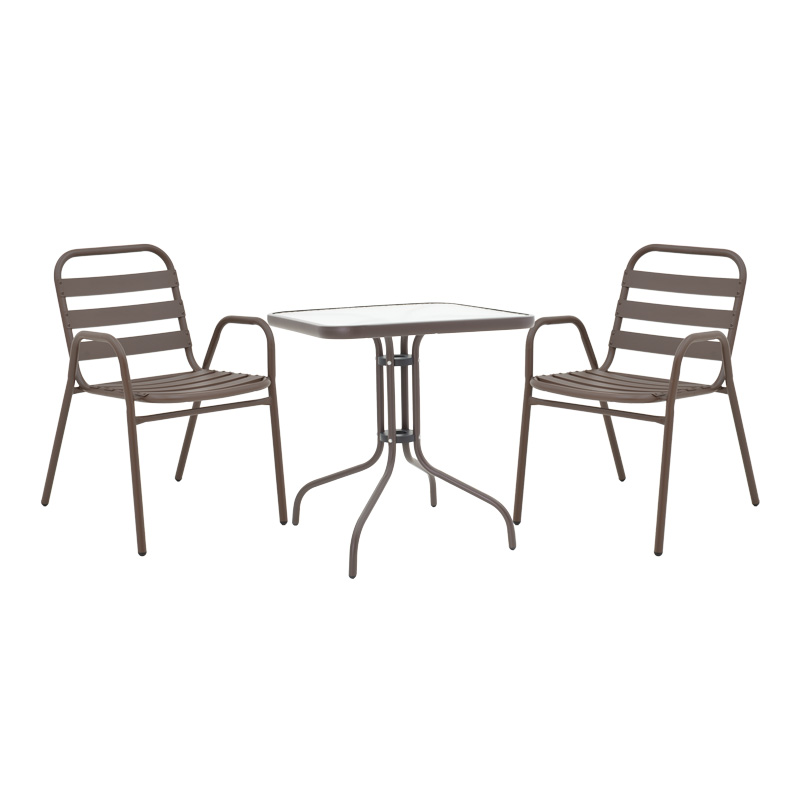 Τραπεζαρία Watson-Sussie pakoworld σετ 3τεμ μέταλλο καφέ-γυαλί 60x60x70εκ