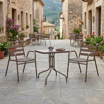 Τραπεζαρία Watson-Sussie pakoworld σετ 3τεμ μέταλλο καφέ-γυαλί 60x60x70εκ