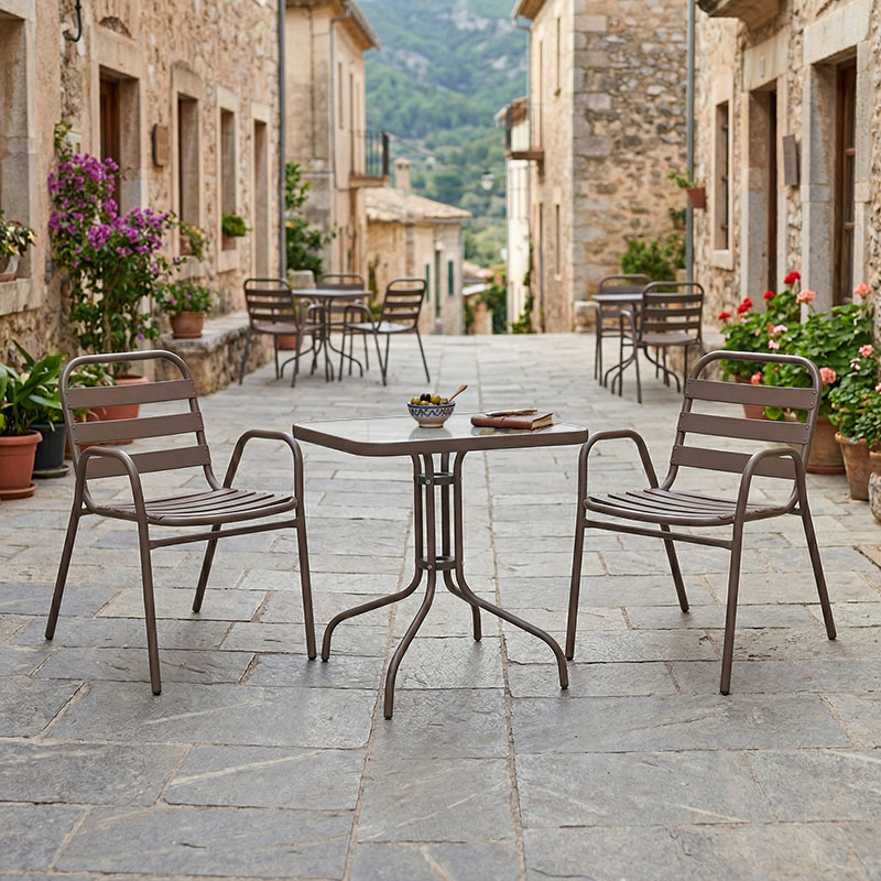 Τραπεζαρία Watson-Sussie pakoworld σετ 3τεμ μέταλλο καφέ-γυαλί 60x60x70εκ