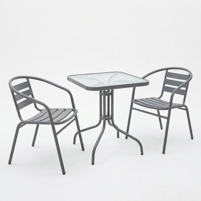 Τραπεζαρία Watson-Tade pakoworld 3τεμ μέταλλο ανθρακί-γυαλί 70x70x70εκ