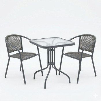 Τραπεζαρία Watson-Lindaria pakoworld 3τεμ μέταλλο ανθρακί-γυαλί 70x70x70εκ