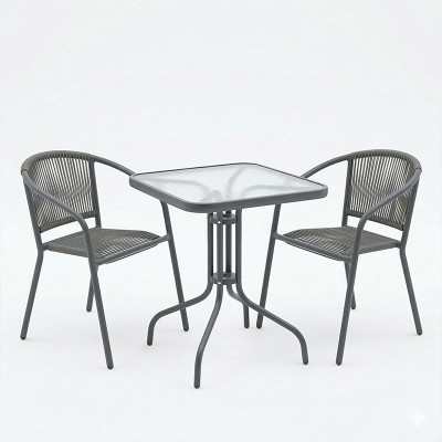 Τραπεζαρία Watson-Lindaria pakoworld 3τεμ μέταλλο ανθρακί-γυαλί 70x70x70εκ