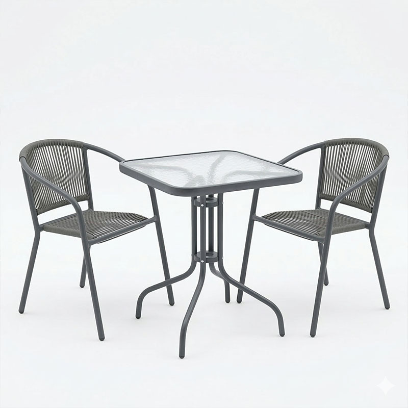 Τραπεζαρία Watson-Lindaria pakoworld 3τεμ μέταλλο ανθρακί-γυαλί 70x70x70εκ