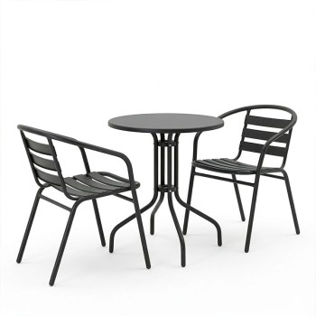 Τραπεζαρία Vergo-Tade pakoworld 3τεμ μαύρο μέταλλο Φ60x70εκ